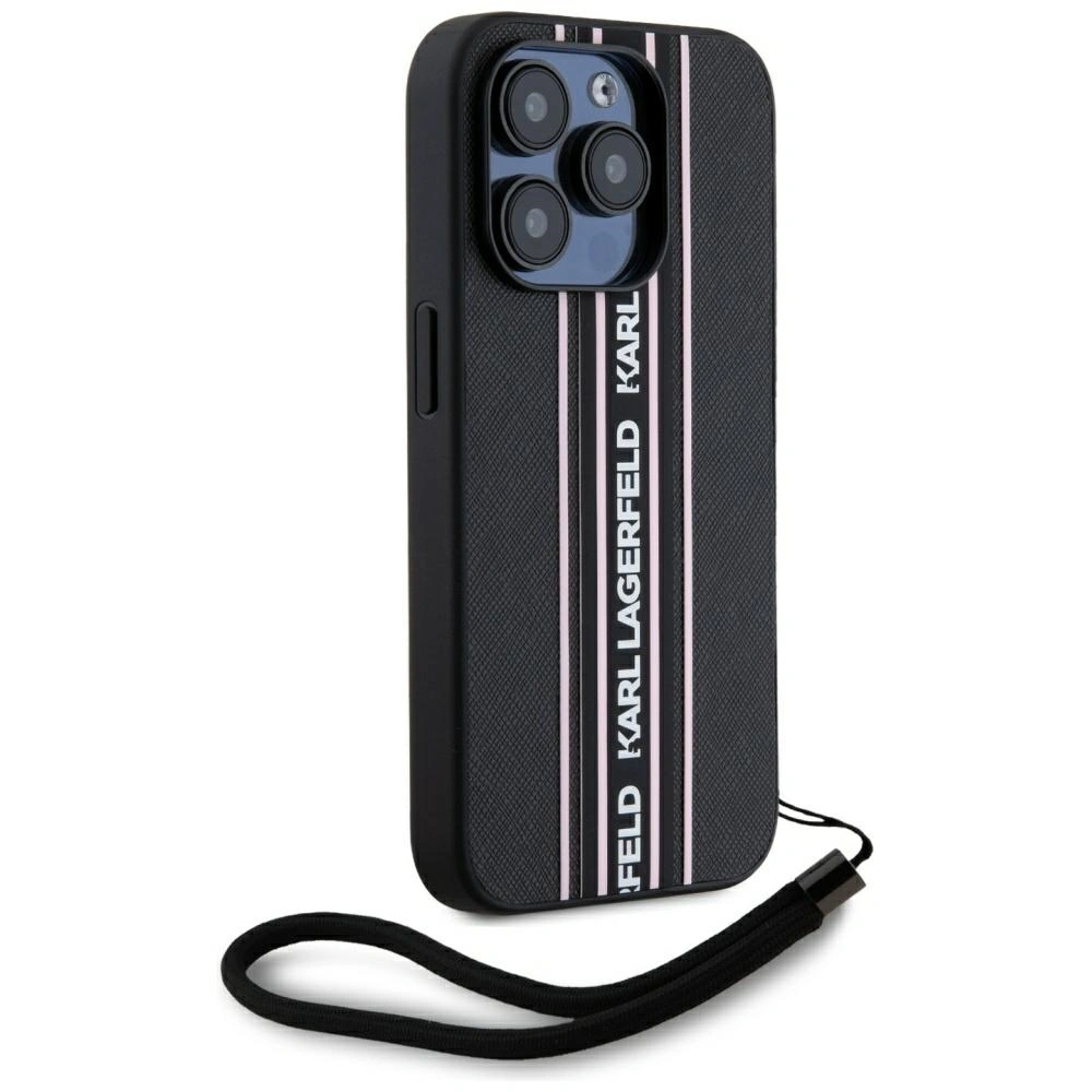 Kryt Karl Lagerfeld Saffiano Athleisure Stripes Cord Apple iPhone 15 Pro black-pink