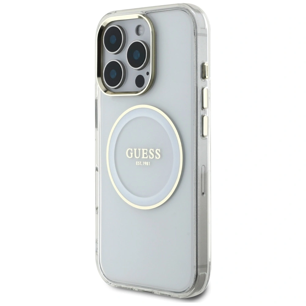 Kryt Guess IML Metal Colored Circle Classic Logo MagSafe Apple iPhone 16 Pro white