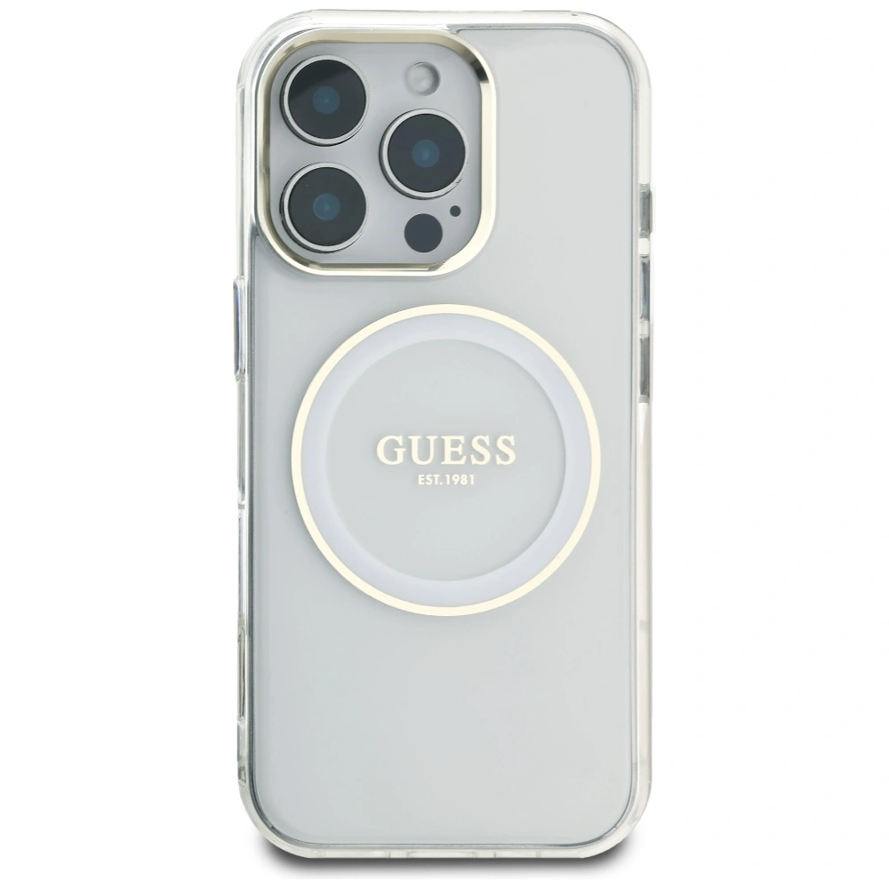 Kryt Guess IML Metal Colored Circle Classic Logo MagSafe Apple iPhone 16 Pro white