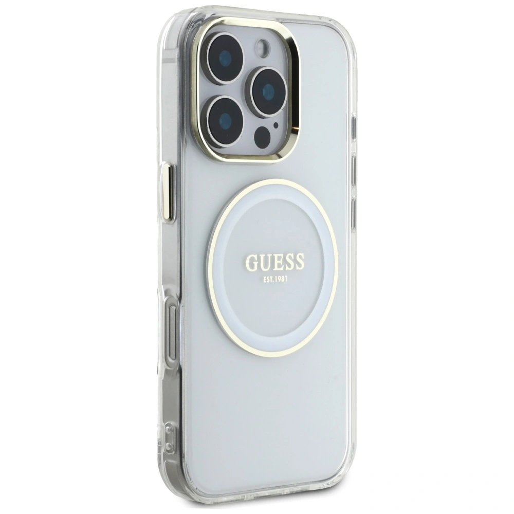 Kryt Guess IML Metal Colored Circle Classic Logo MagSafe Apple iPhone 16 Pro white