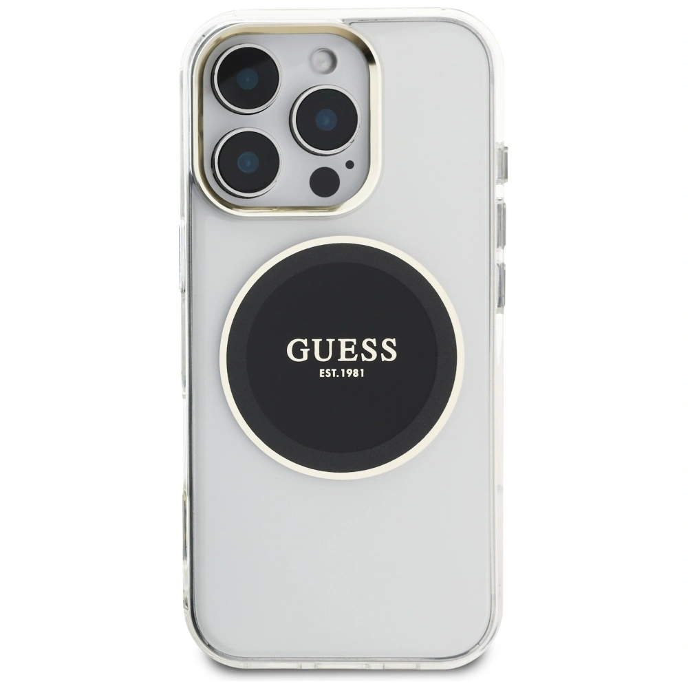 Kryt Guess IML Metal Colored Circle Classic Logo MagSafe Apple iPhone 16 Pro black