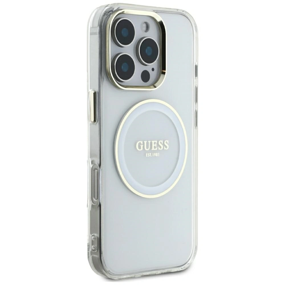 Kryt Guess IML Metal Colored Circle Classic Logo MagSafe Apple iPhone 16 Pro Max white