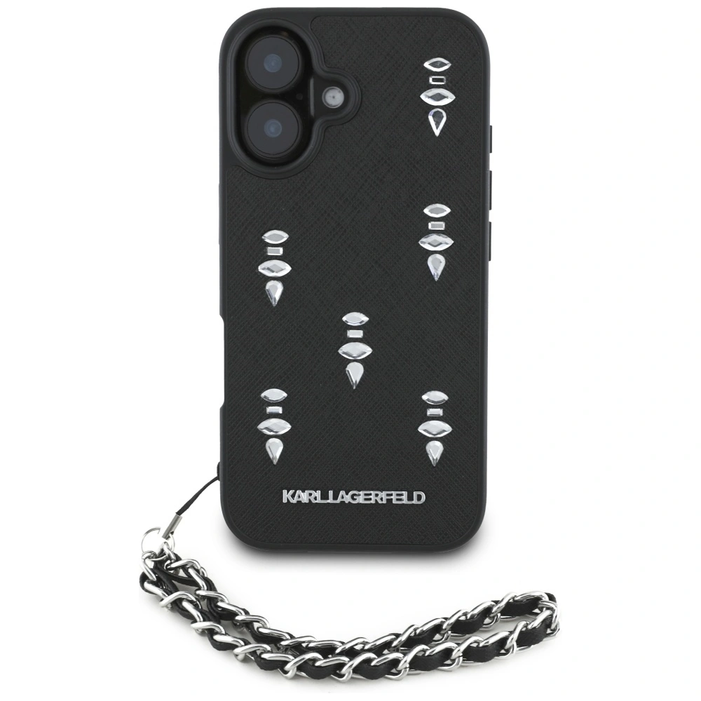 Kryt Karl Lagerfeld Saffiano Crystals w/Chain Apple iPhone 16 black