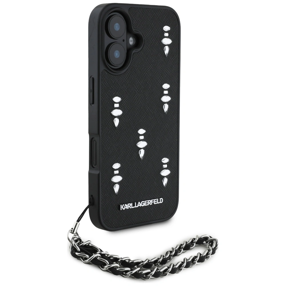 Kryt Karl Lagerfeld Saffiano Crystals w/Chain Apple iPhone 16 black