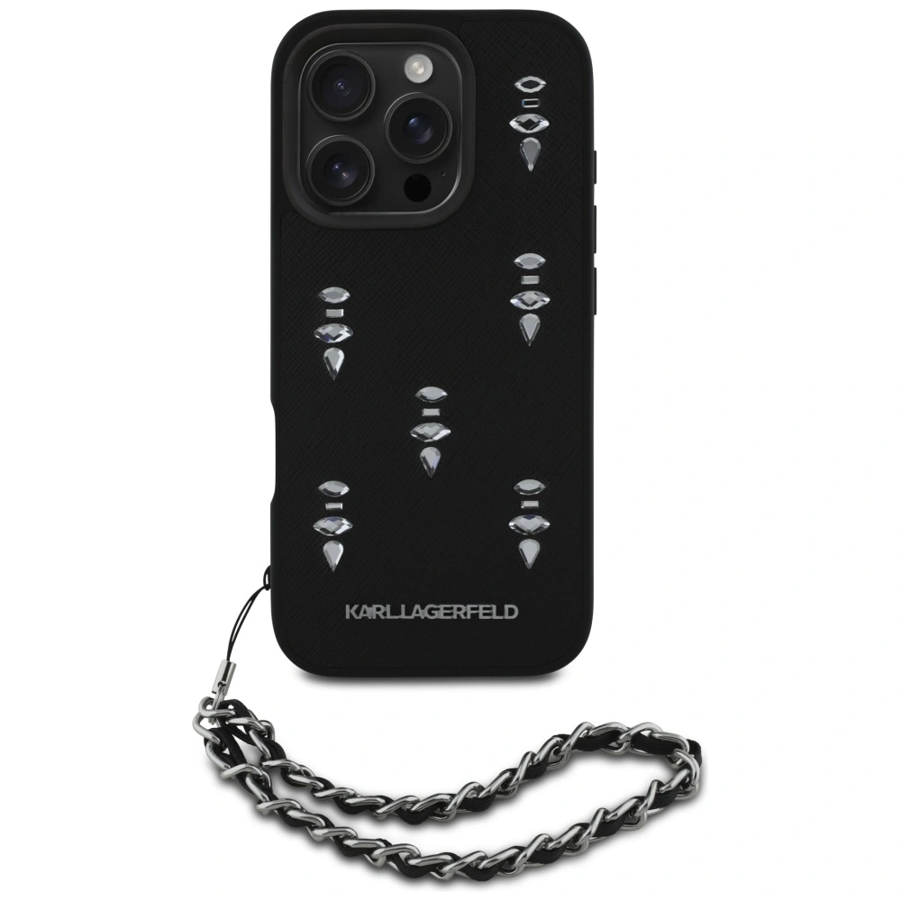 Kryt Karl Lagerfeld Saffiano Crystals w/Chain Apple iPhone 16 Pro black