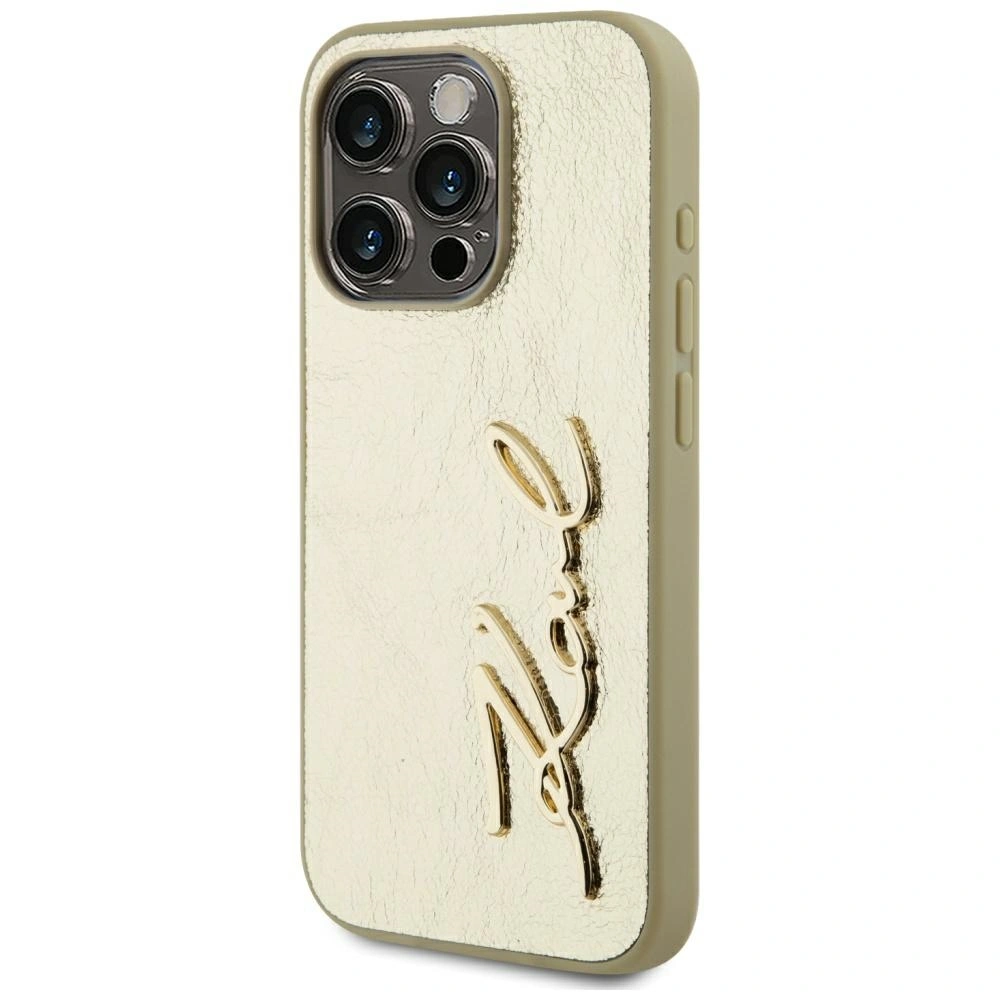 Kryt Karl Lagerfeld Wrinkled Metal Signature Apple iPhone 15 Pro Max gold