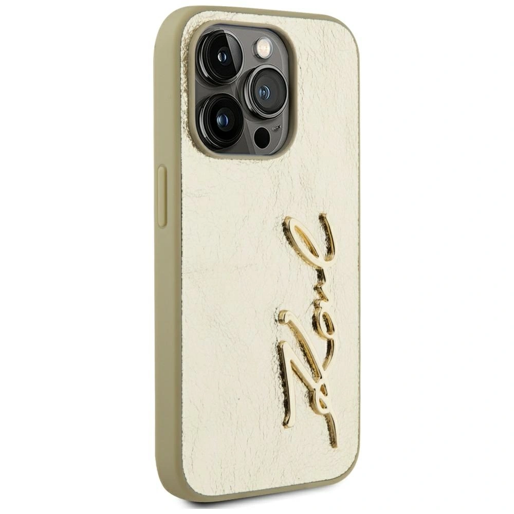 Kryt Karl Lagerfeld Wrinkled Metal Signature Apple iPhone 15 Pro Max gold