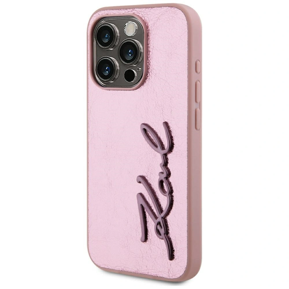 Kryt Karl Lagerfeld Wrinkled Metal Signature Apple iPhone 15 Pro pink