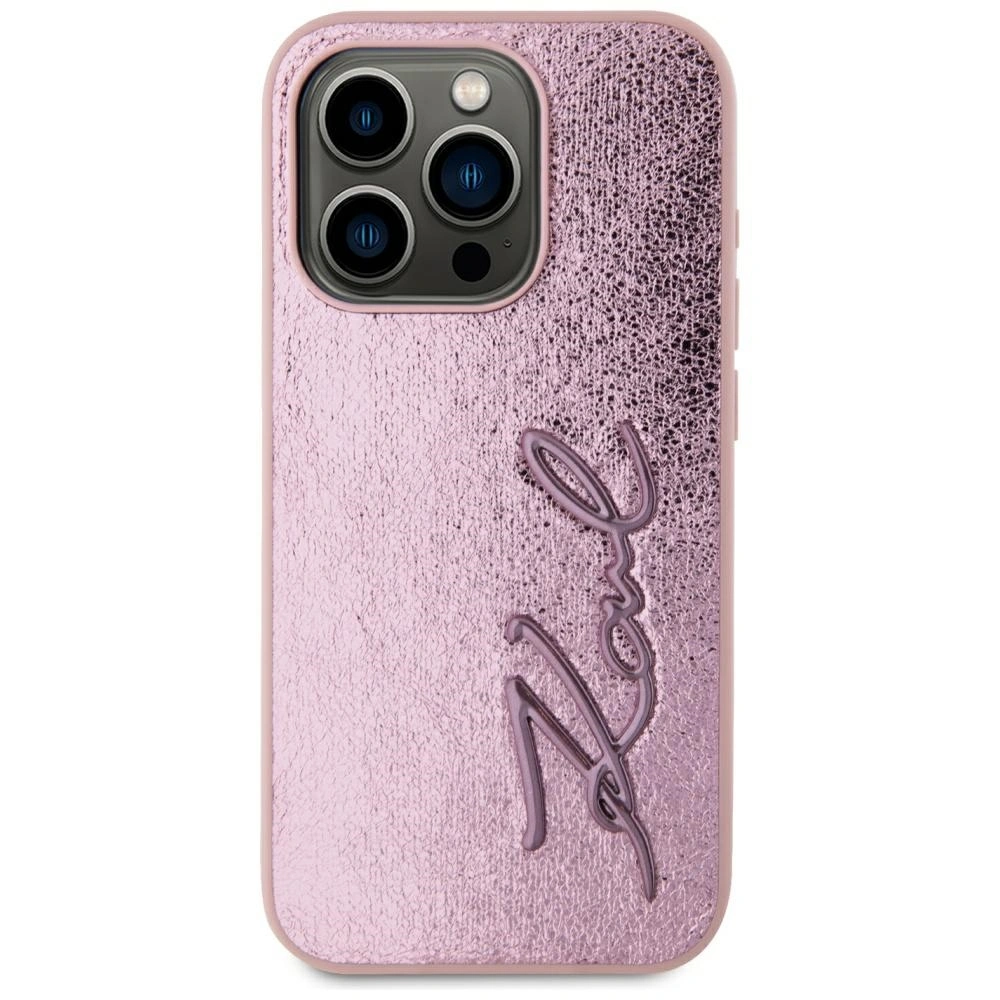 Kryt Karl Lagerfeld Wrinkled Metal Signature Apple iPhone 15 Pro pink
