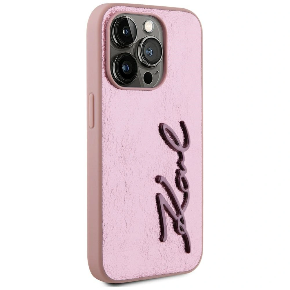 Kryt Karl Lagerfeld Wrinkled Metal Signature Apple iPhone 15 Pro pink