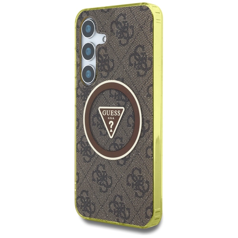 Kryt Guess 4G Glitter Triangle Buttons MagSafe Samsung Galaxy S25 brown