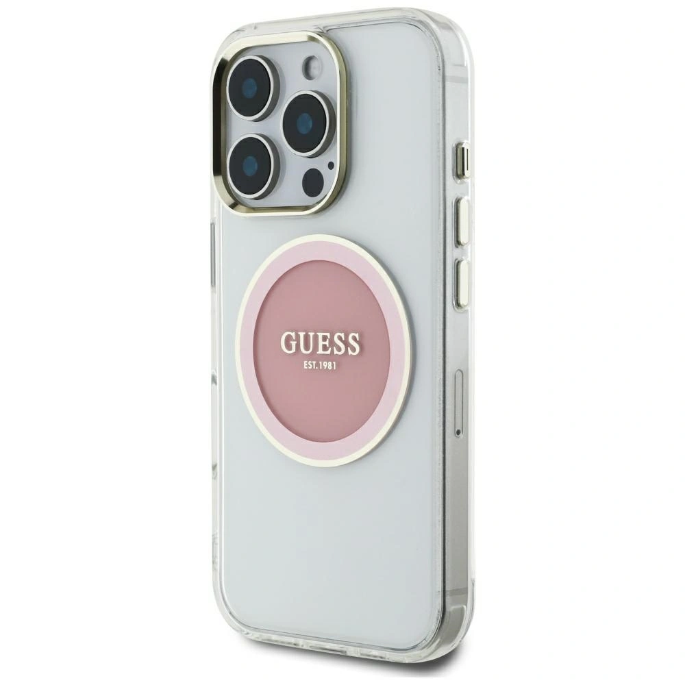 Kryt Guess IML Metal Colored Circle Classic Logo MagSafe Apple iPhone 16 Pro Max pink