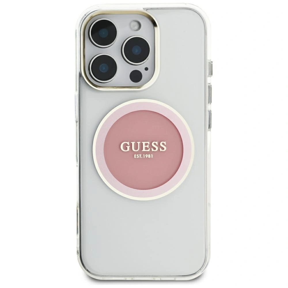 Kryt Guess IML Metal Colored Circle Classic Logo MagSafe Apple iPhone 16 Pro Max pink