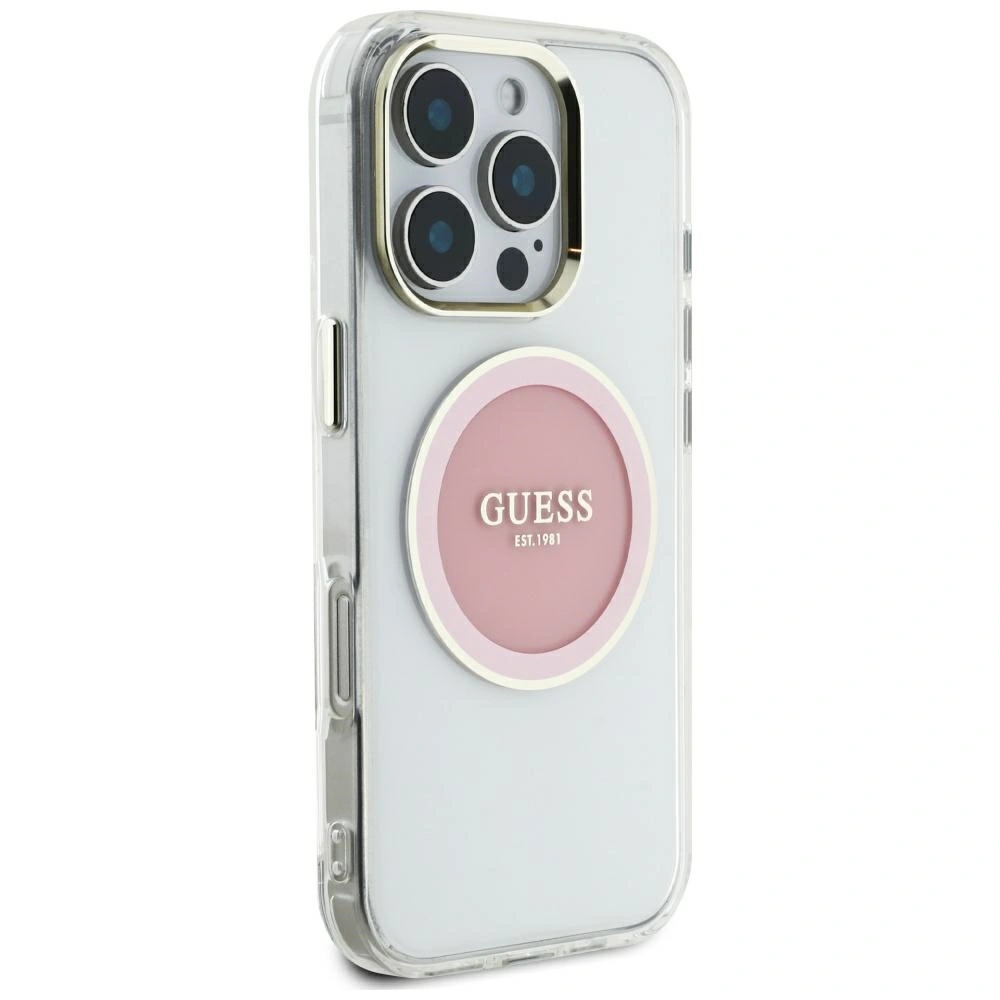 Kryt Guess IML Metal Colored Circle Classic Logo MagSafe Apple iPhone 16 Pro Max pink