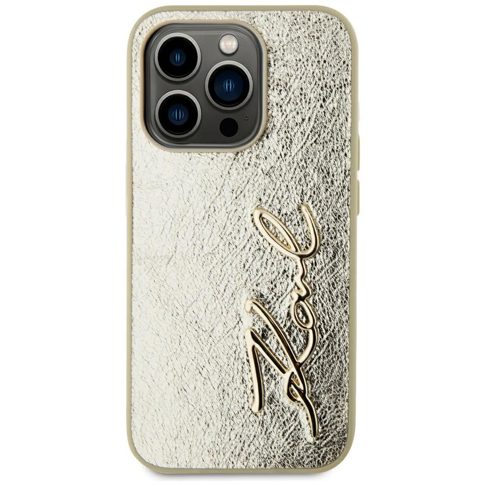 Kryt Karl Lagerfeld Wrinkled Metal Signature Apple iPhone 15 Pro gold