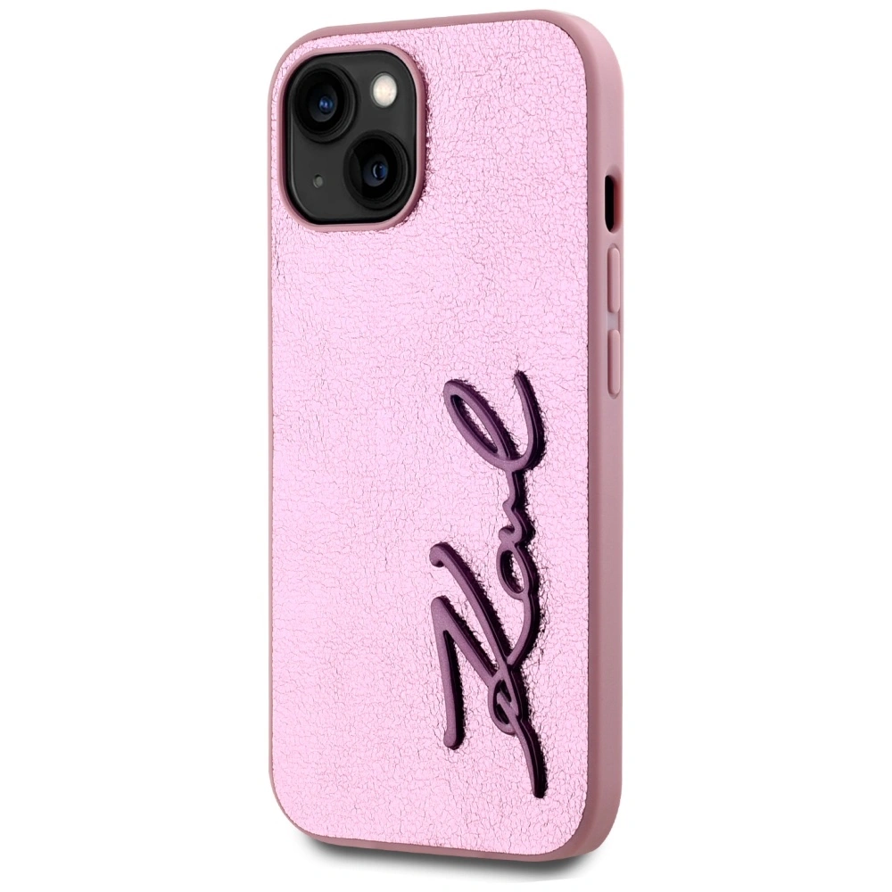 Kryt Karl Lagerfeld Wrinkled Metal Signature Apple iPhone 15 pink