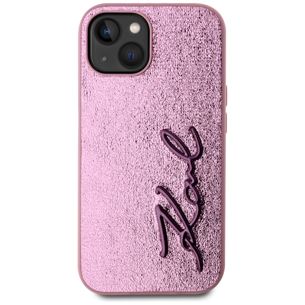 Kryt Karl Lagerfeld Wrinkled Metal Signature Apple iPhone 15 pink