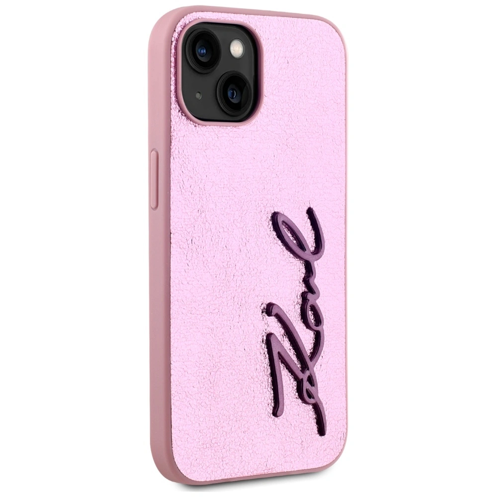 Kryt Karl Lagerfeld Wrinkled Metal Signature Apple iPhone 15 pink