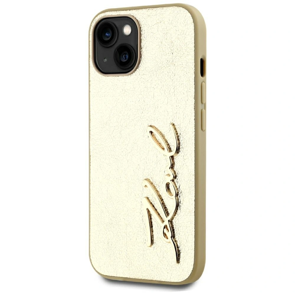 Kryt Karl Lagerfeld Wrinkled Metal Signature Apple iPhone 15 gold