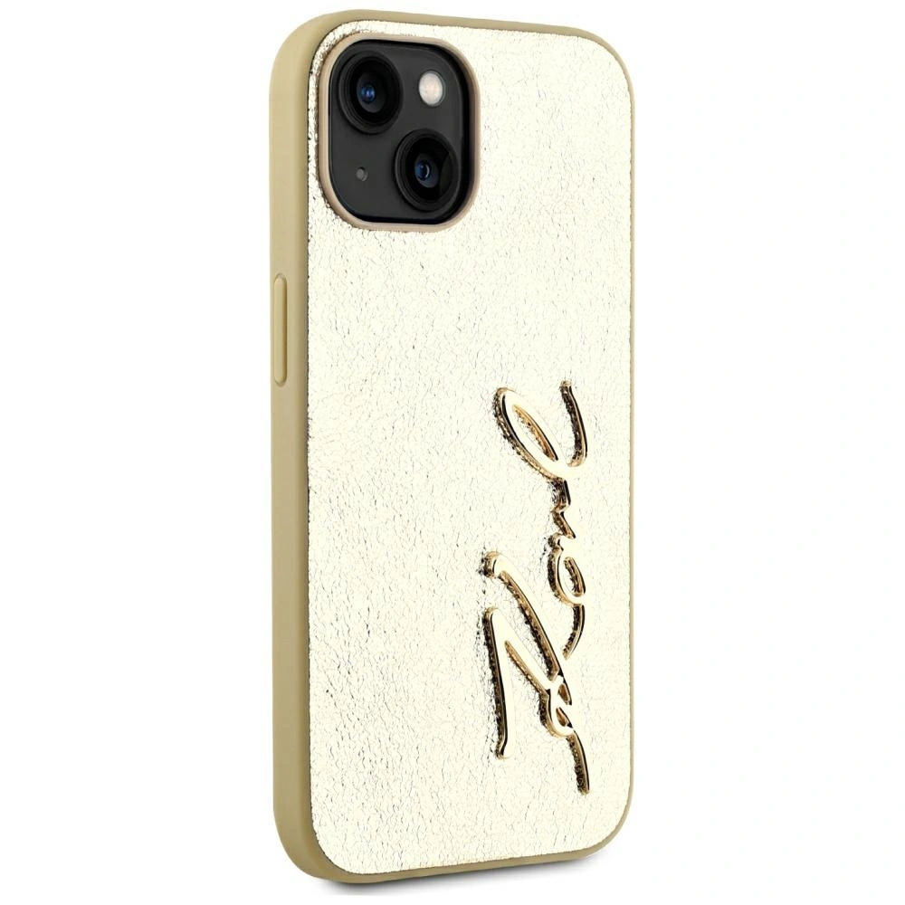 Kryt Karl Lagerfeld Wrinkled Metal Signature Apple iPhone 15 gold