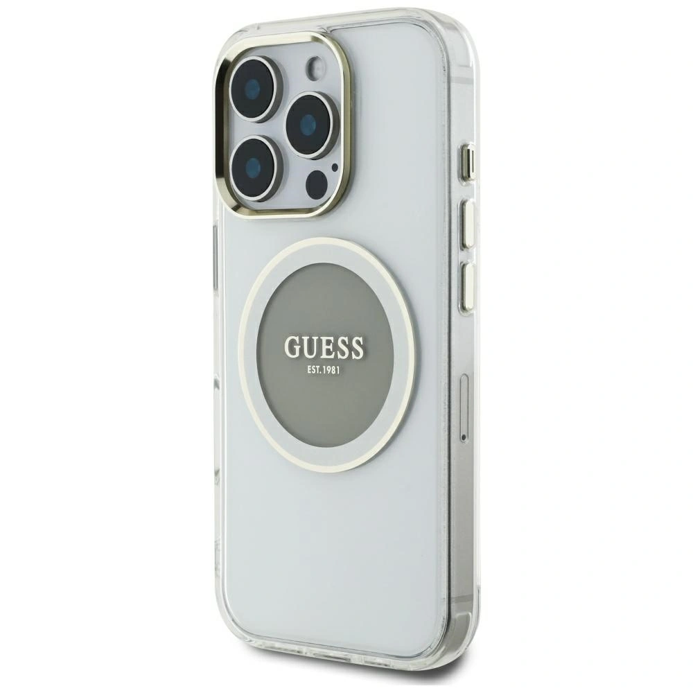 Kryt Guess IML Metal Colored Circle Classic Logo MagSafe Apple iPhone 16 Pro Max grey