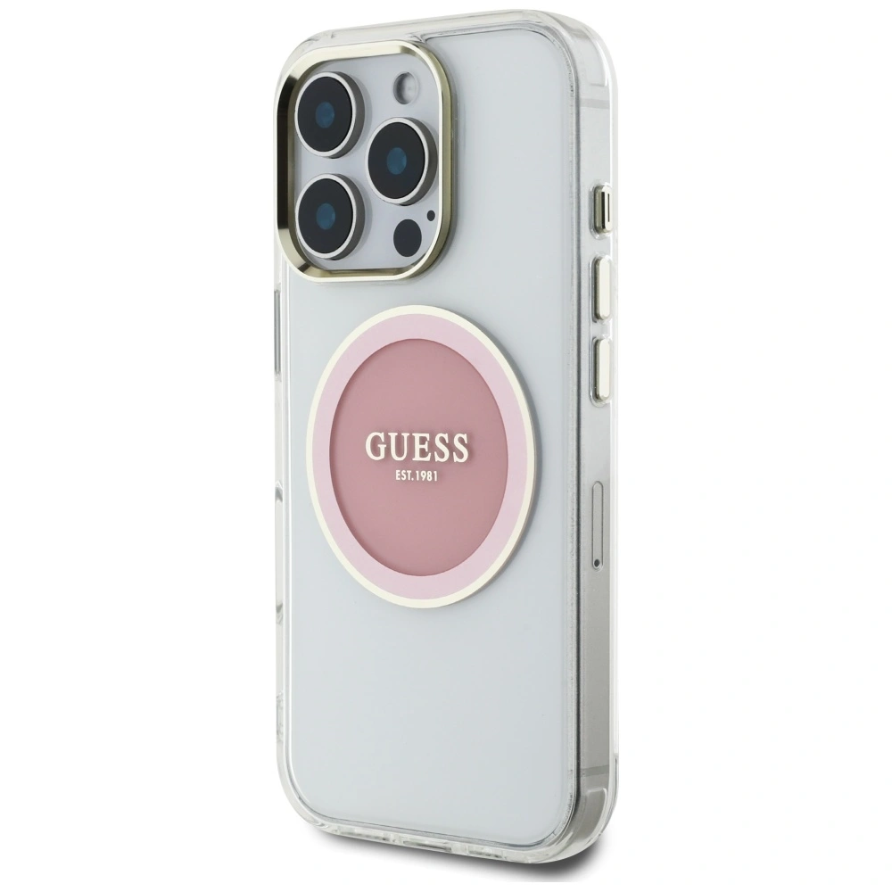 Kryt Guess IML Metal Colored Circle Classic Logo MagSafe Apple iPhone 16 Pro pink