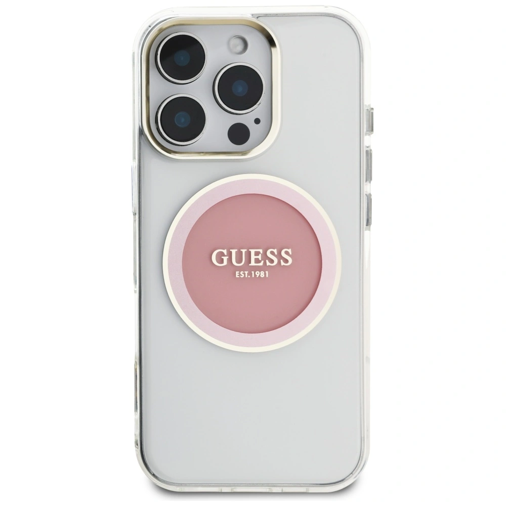 Kryt Guess IML Metal Colored Circle Classic Logo MagSafe Apple iPhone 16 Pro pink