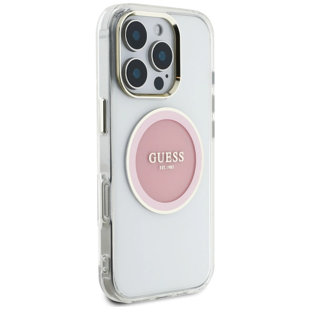 Kryt Guess IML Metal Colored Circle Classic Logo MagSafe Apple iPhone 16 Pro pink