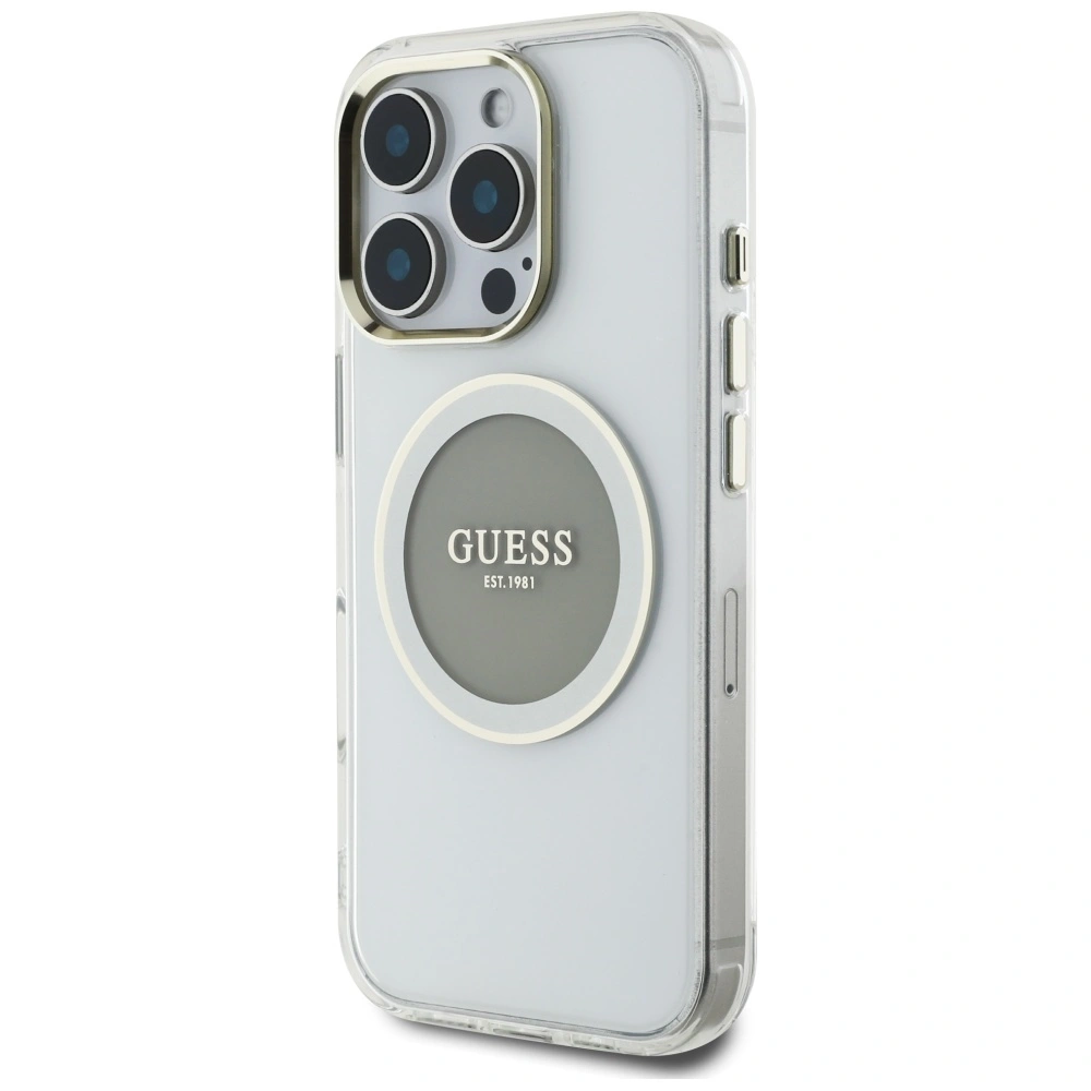 Kryt Guess IML Metal Colored Circle Classic Logo MagSafe Apple iPhone 16 Pro grey