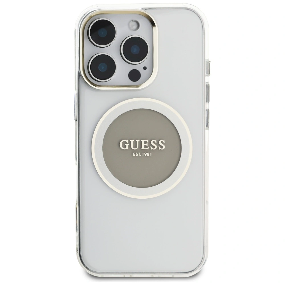 Kryt Guess IML Metal Colored Circle Classic Logo MagSafe Apple iPhone 16 Pro grey