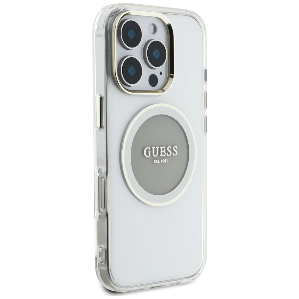 Kryt Guess IML Metal Colored Circle Classic Logo MagSafe Apple iPhone 16 Pro grey