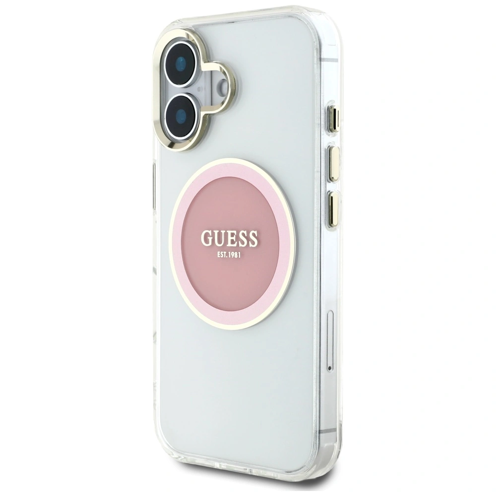 Kryt Guess IML Metal Colored Circle Classic Logo MagSafe Apple iPhone 16 pink
