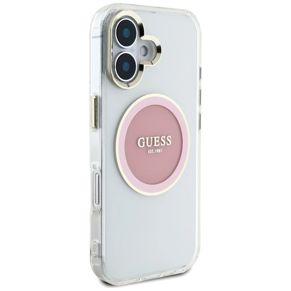 Kryt Guess IML Metal Colored Circle Classic Logo MagSafe Apple iPhone 16 pink