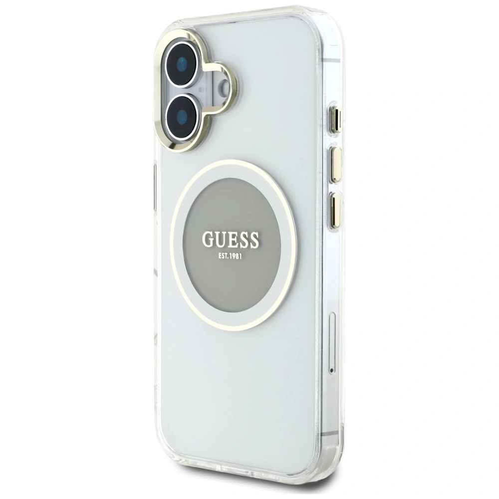 Kryt Guess IML Metal Colored Circle Classic Logo MagSafe Apple iPhone 16 grey