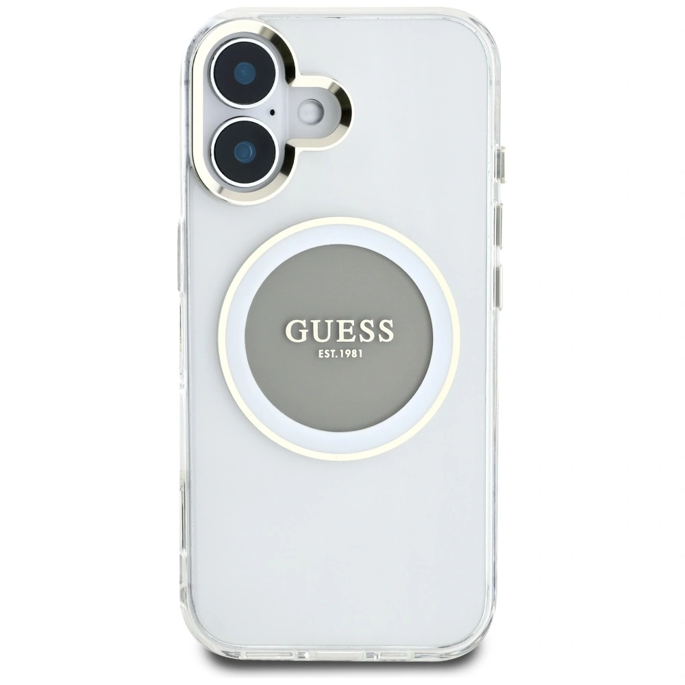 Kryt Guess IML Metal Colored Circle Classic Logo MagSafe Apple iPhone 16 grey