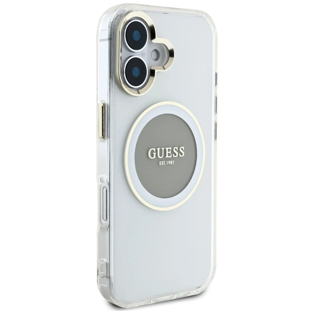 Kryt Guess IML Metal Colored Circle Classic Logo MagSafe Apple iPhone 16 grey