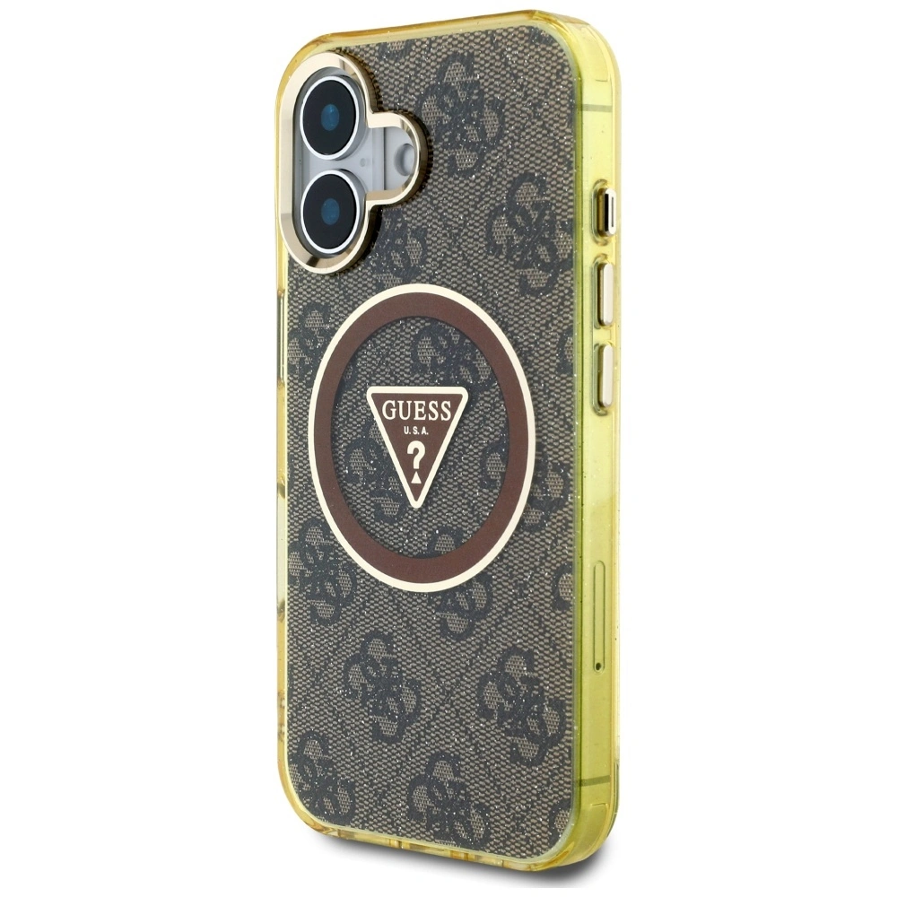 Kryt Guess IML Metal Glitter 4G Circle Triangle MagSafe Apple iPhone 16 brown