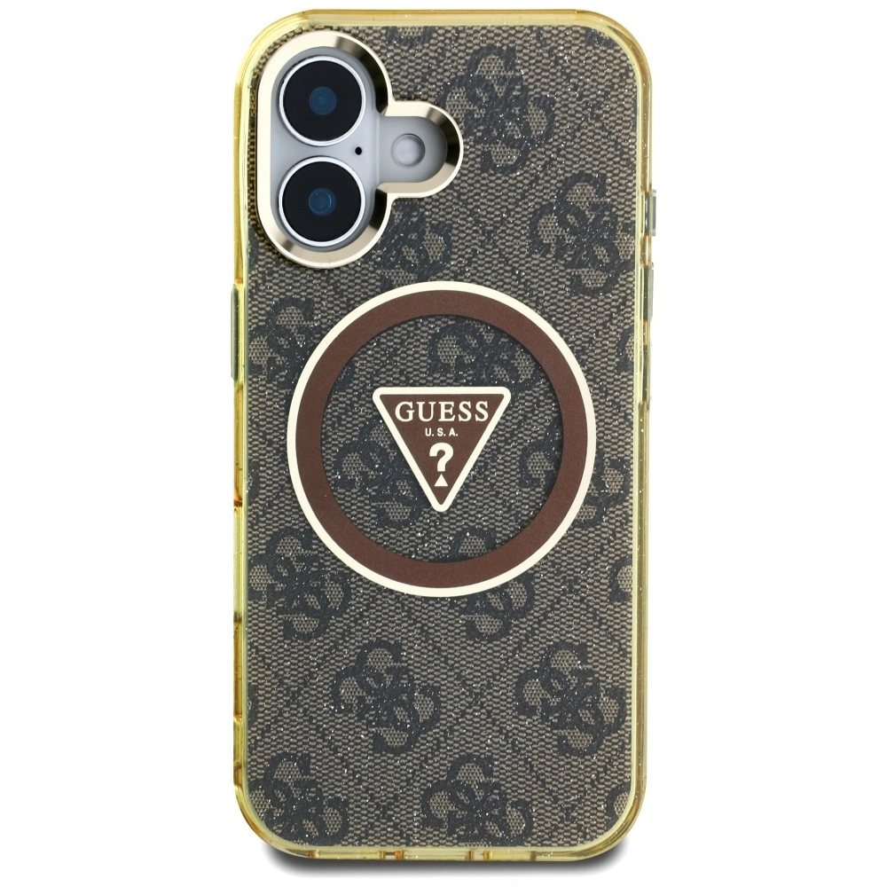 Kryt Guess IML Metal Glitter 4G Circle Triangle MagSafe Apple iPhone 16 brown