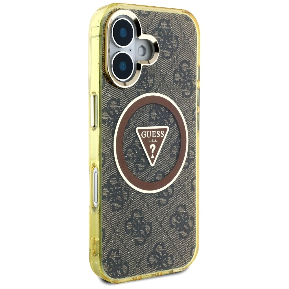 Kryt Guess IML Metal Glitter 4G Circle Triangle MagSafe Apple iPhone 16 brown