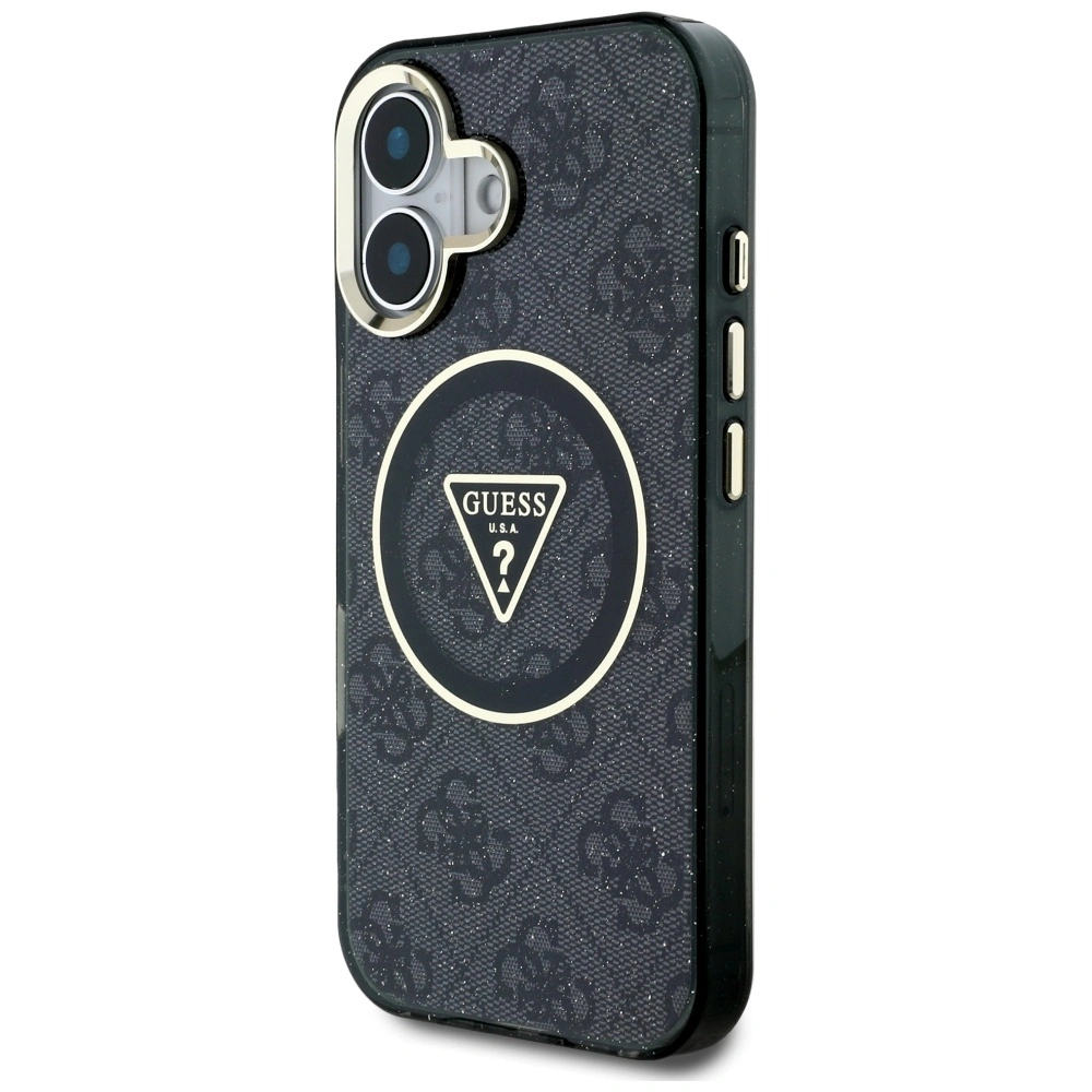 Kryt Guess IML Metal Glitter 4G Circle Triangle MagSafe Apple iPhone 16 black