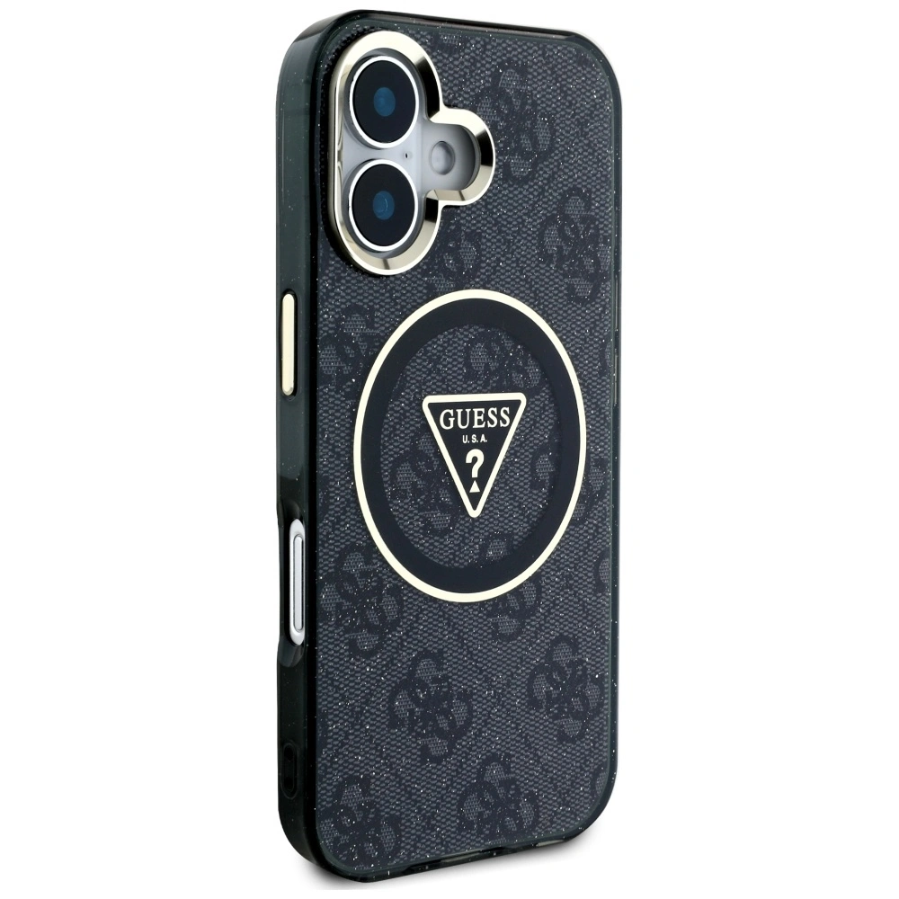 Kryt Guess IML Metal Glitter 4G Circle Triangle MagSafe Apple iPhone 16 black