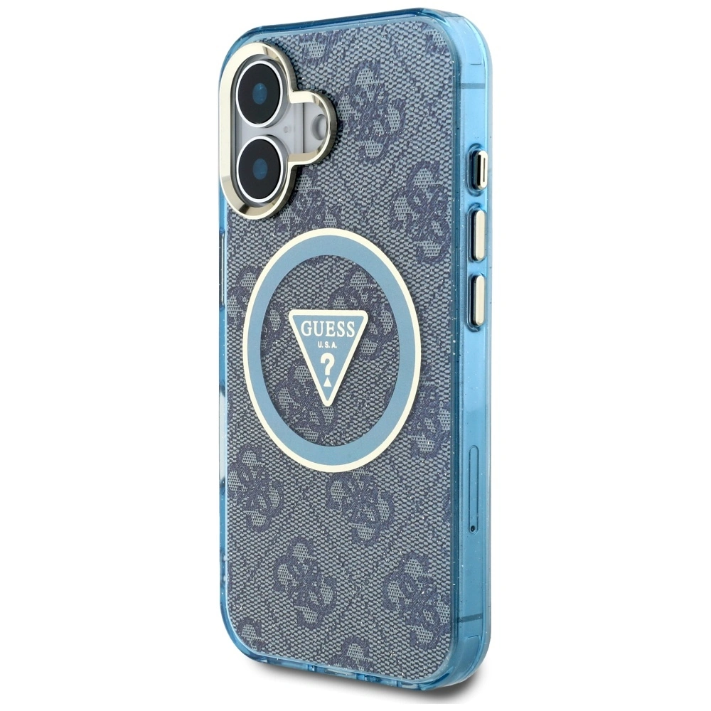 Kryt Guess IML Metal Glitter 4G Circle Triangle MagSafe Apple iPhone 16 blue