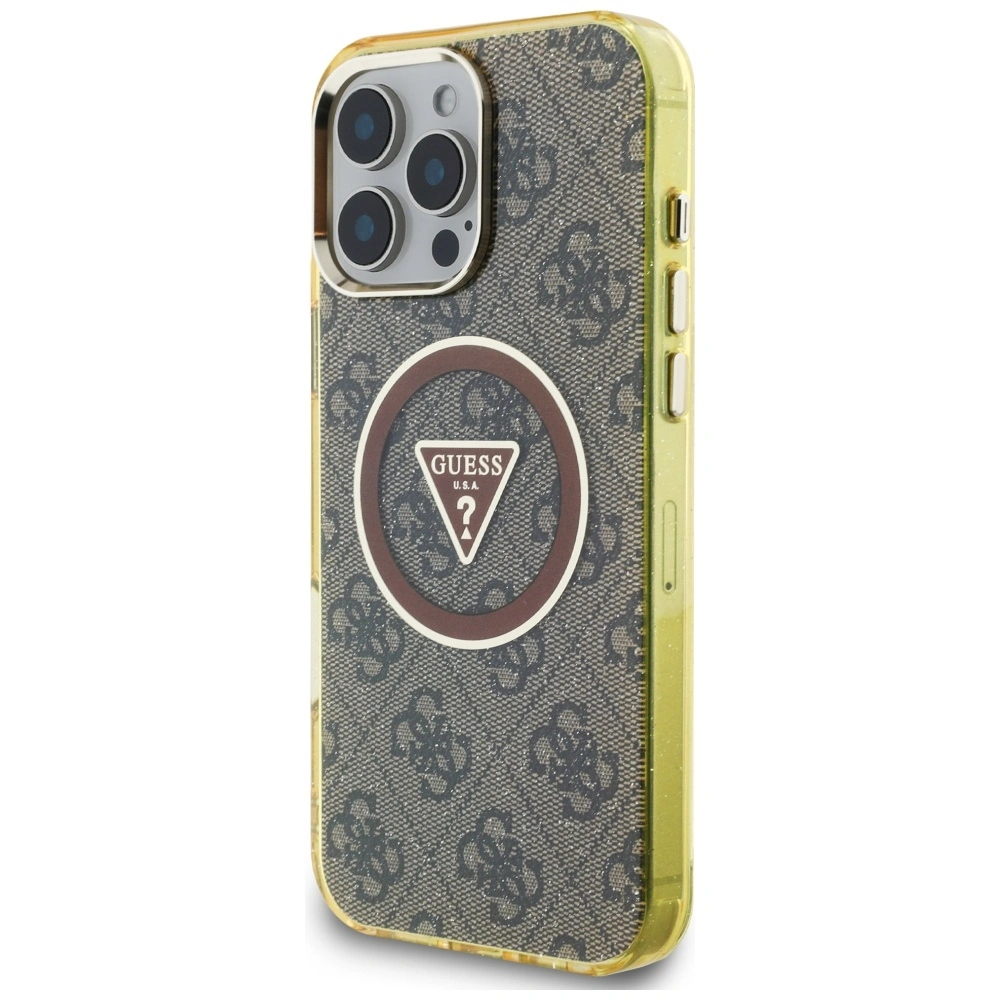 Kryt Guess IML Metal Glitter 4G Circle Triangle MagSafe Apple iPhone 16 Pro brown