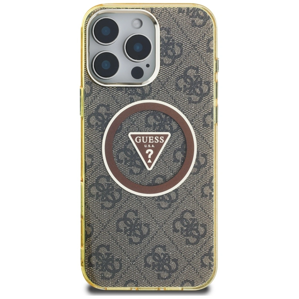 Kryt Guess IML Metal Glitter 4G Circle Triangle MagSafe Apple iPhone 16 Pro brown