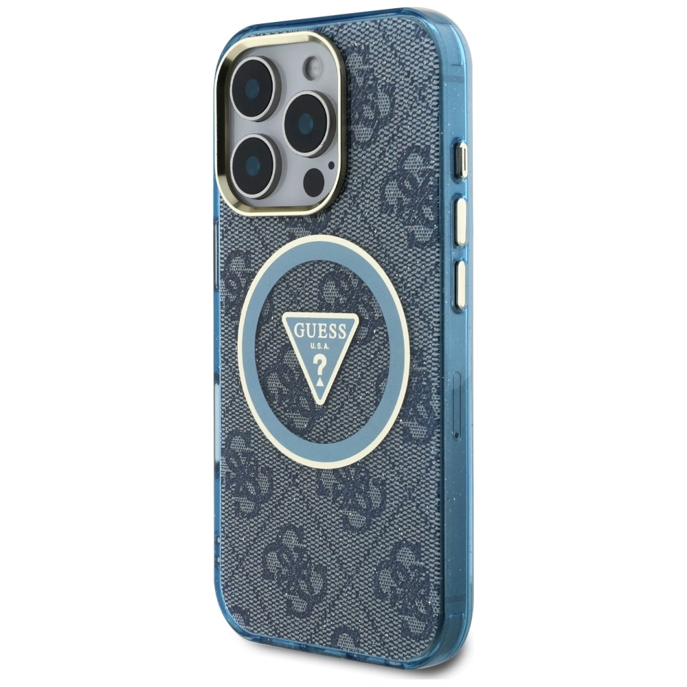 Kryt Guess IML Metal Glitter 4G Circle Triangle MagSafe Apple iPhone 16 Pro Max blue