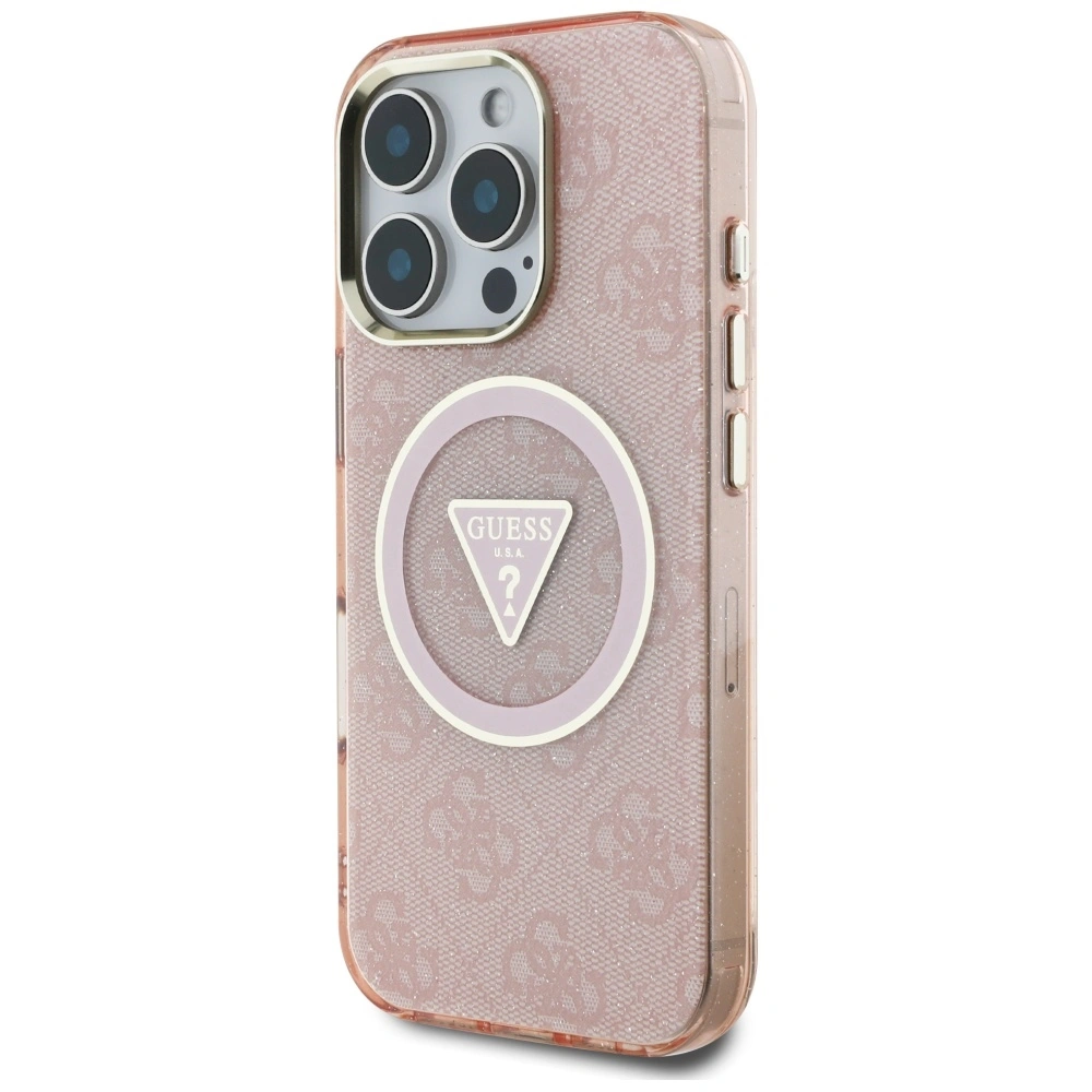 Kryt Guess IML Metal Glitter 4G Circle Triangle MagSafe Apple iPhone 16 Pro Max pink