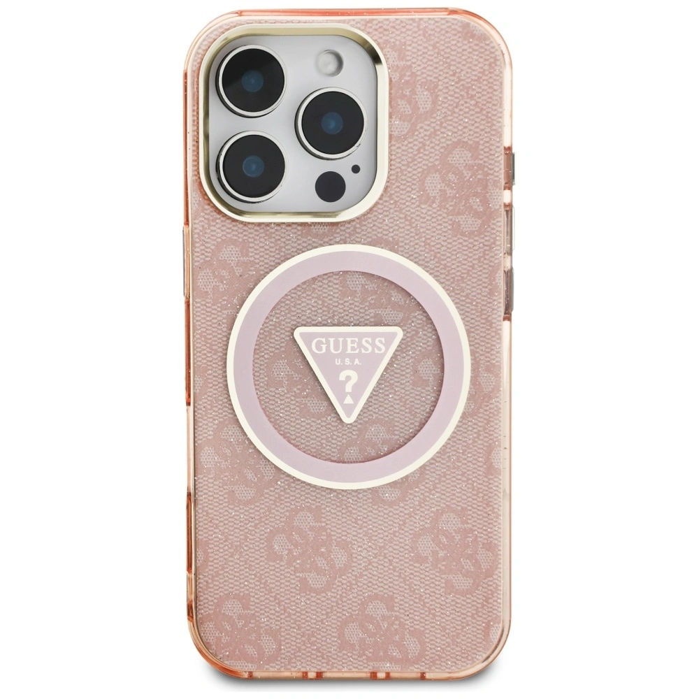 Kryt Guess IML Metal Glitter 4G Circle Triangle MagSafe Apple iPhone 16 Pro Max pink