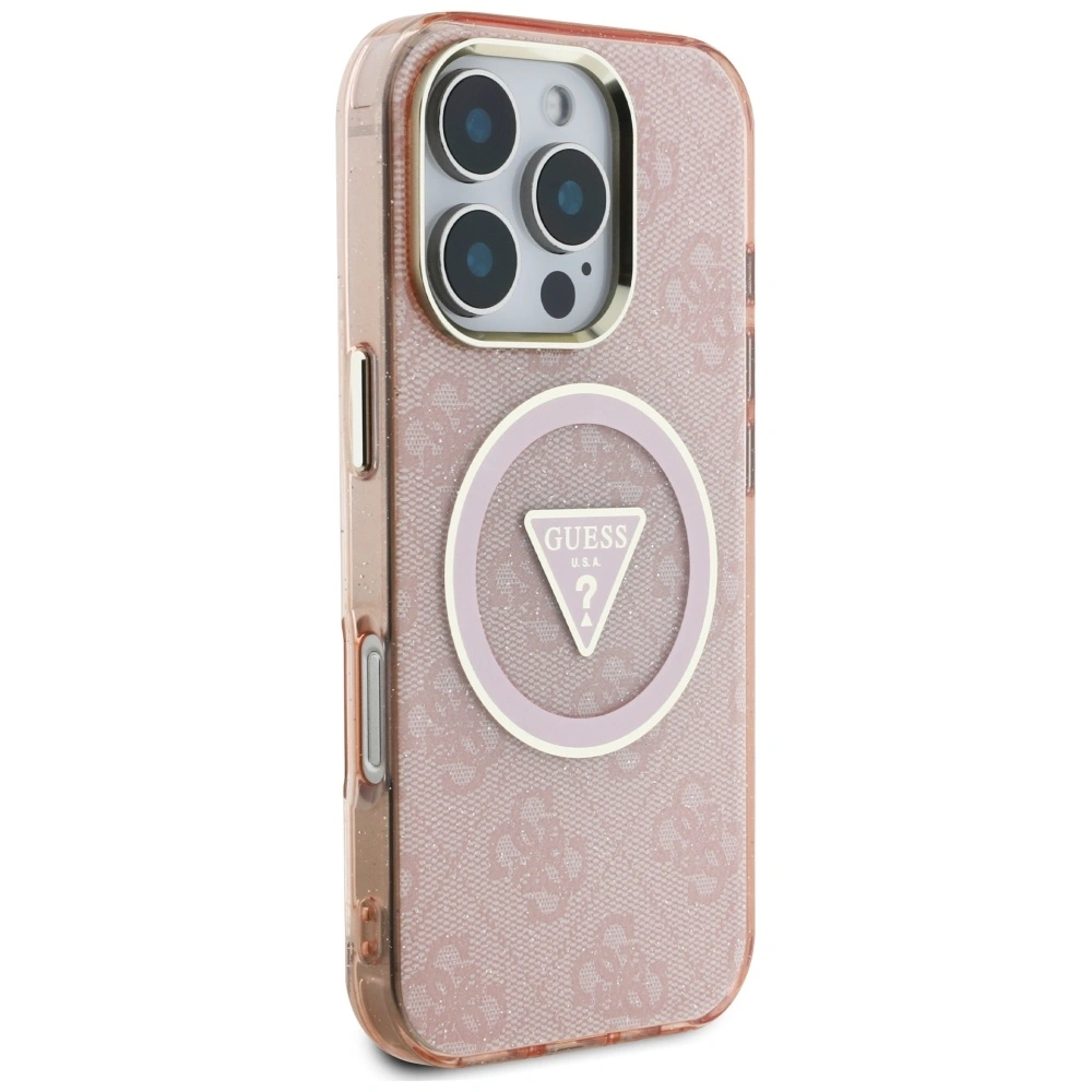 Kryt Guess IML Metal Glitter 4G Circle Triangle MagSafe Apple iPhone 16 Pro Max pink