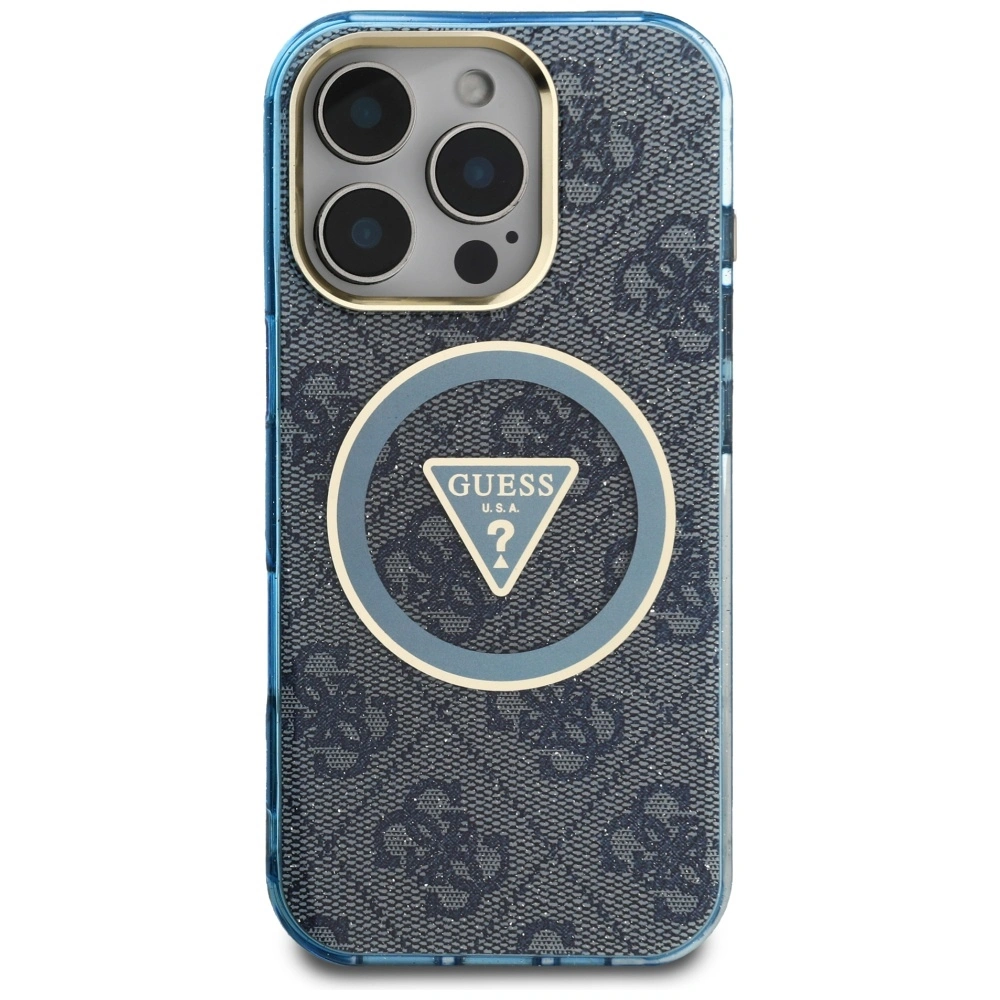 Kryt Guess IML Metal Glitter 4G Circle Triangle MagSafe Apple iPhone 16 Pro blue