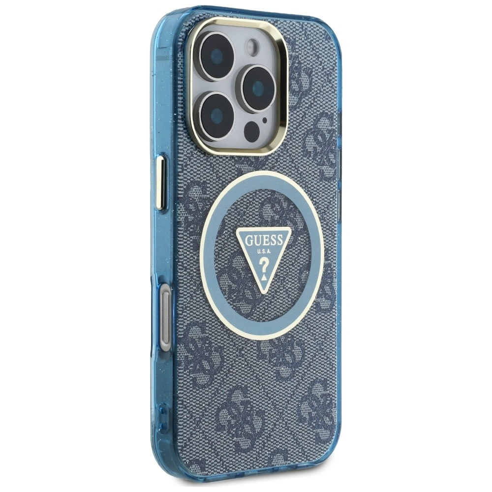 Kryt Guess IML Metal Glitter 4G Circle Triangle MagSafe Apple iPhone 16 Pro blue